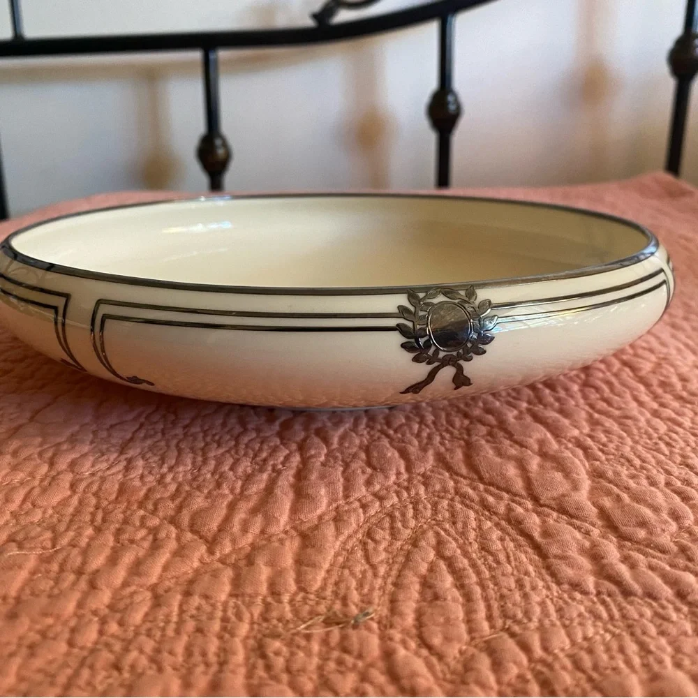Rare antique Lenox Belleek Laurel Wreath silver  Inlay bowl. Circa 1910